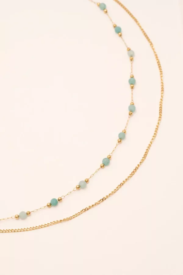 Collier double, Bohm, perles naturelles Amazonite, bijoux fantaisie plumelec