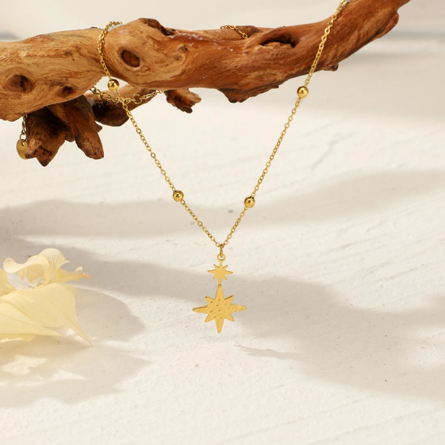 Collier étoile doré, inox, cadeau fête des mères, saint-valentin, saint-ave