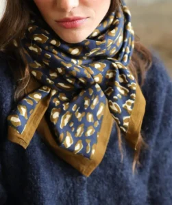 Grand foulard Léopard Navy