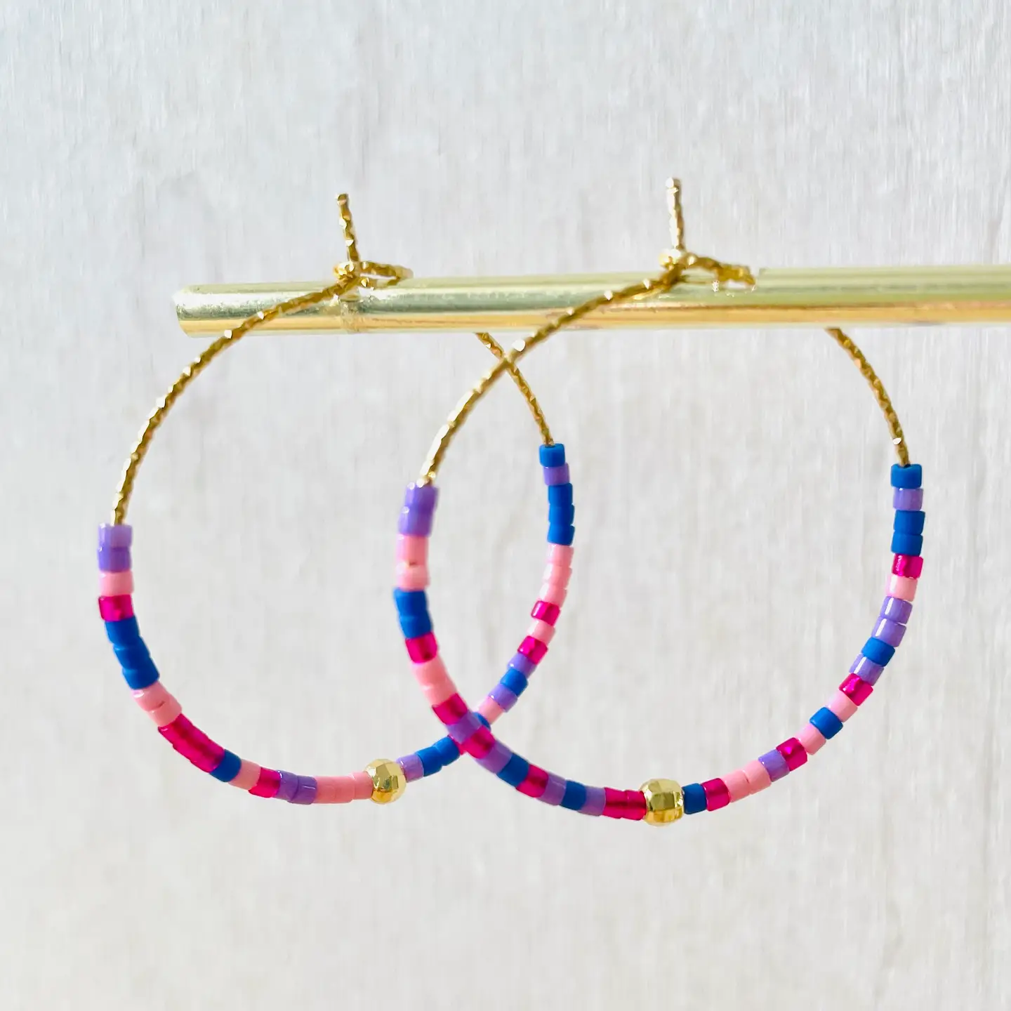 Créoles Miyuki Vert Rose light et or