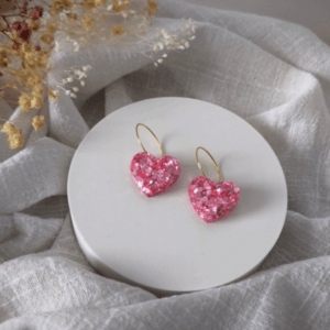 Coeur créoles fleurs roses flamingo