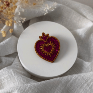 Broche coeur rose ocre/rose