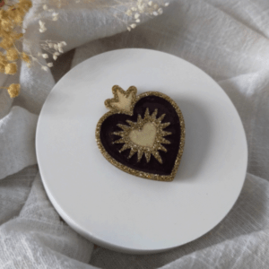 Broche Coeur or/noir/creme