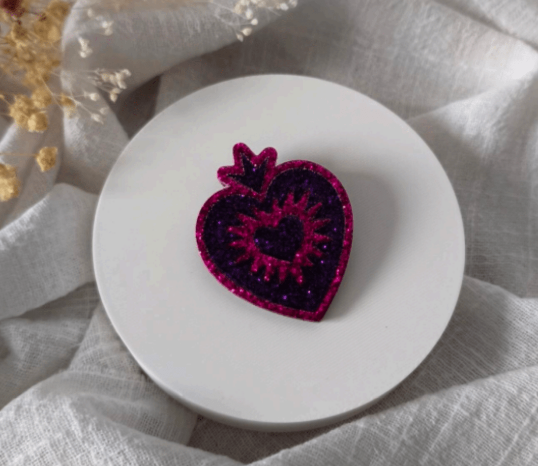 Broche Coeur rose/violet