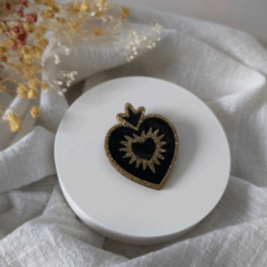 Broche Coeur or/noir
