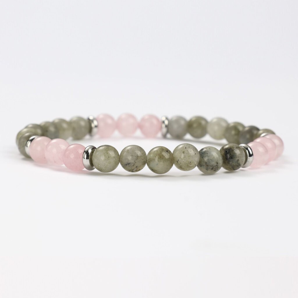Bracelet pierre naturelle labradorite et quartz rose
