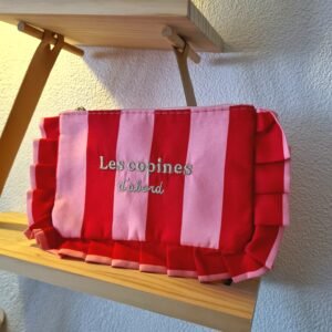 cadeau copines, vannes, pochette, rayée rouge et rose