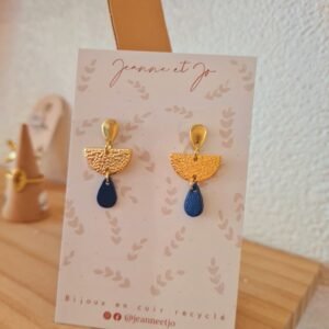 boucles d'oreilles fantaisie, cuir bleu, élégantes, vannes