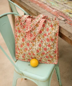 sac Amalfi Bëllemme imprimé floral ocre et corail autour d’Arradon