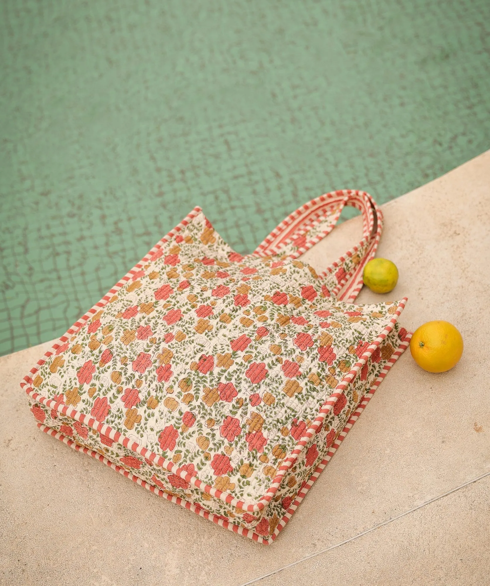 sac Amalfi Bëllemme imprimé floral ocre et corail Sarzeau