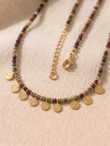 collier multicolore pampilles coeur multicolore doré