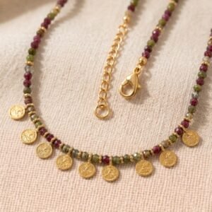 collier multicolore pampilles coeur multicolore doré